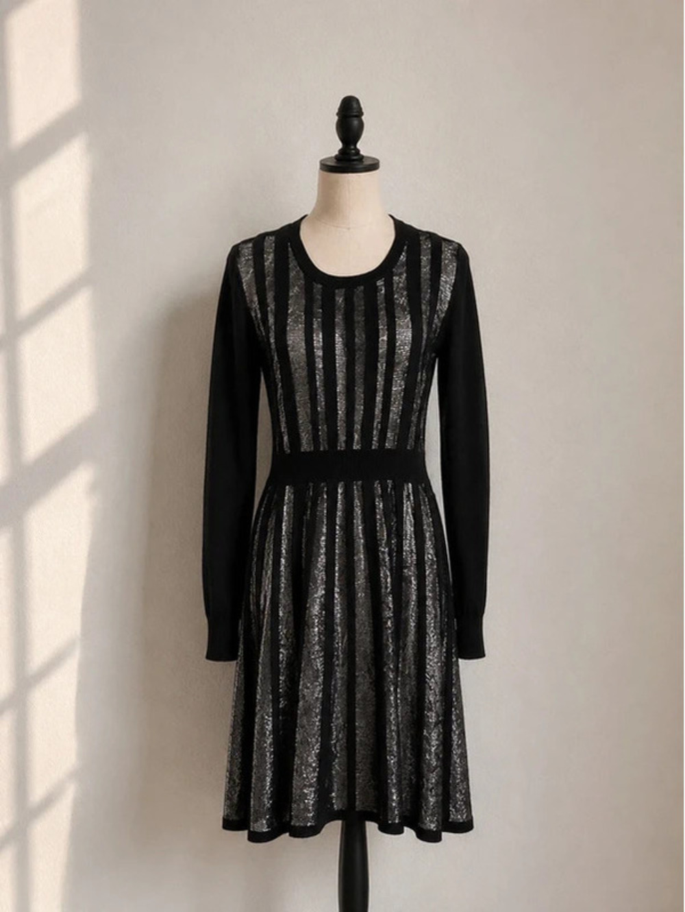 Thakoon Wool Blend Knit Dress Size L Black Semi Sheer Long Sleeve Designer Dress
